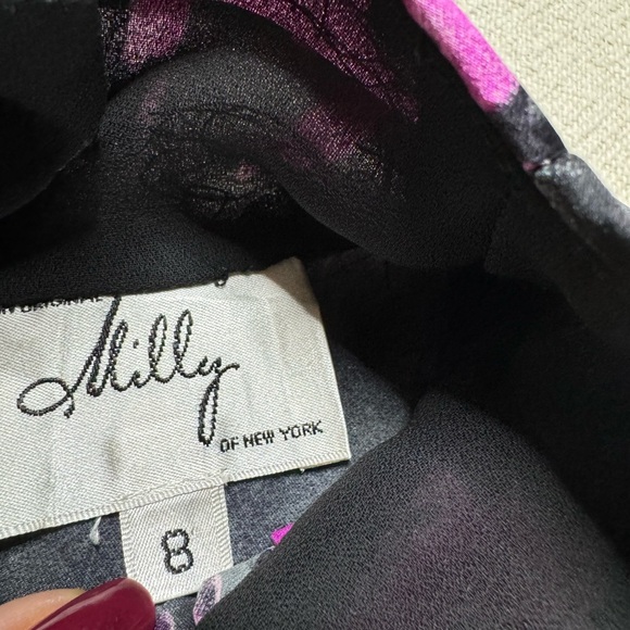 Milly Sherie Silk Black Dark Floral Mini Dress 8 - Picture 6 of 10
